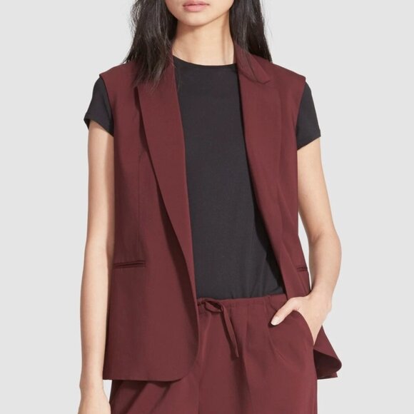 Theory Suit Vest Womens Size 6 Adar Virgin Wool Sleeveless Open Front Red Blazer - Picture 1 of 16